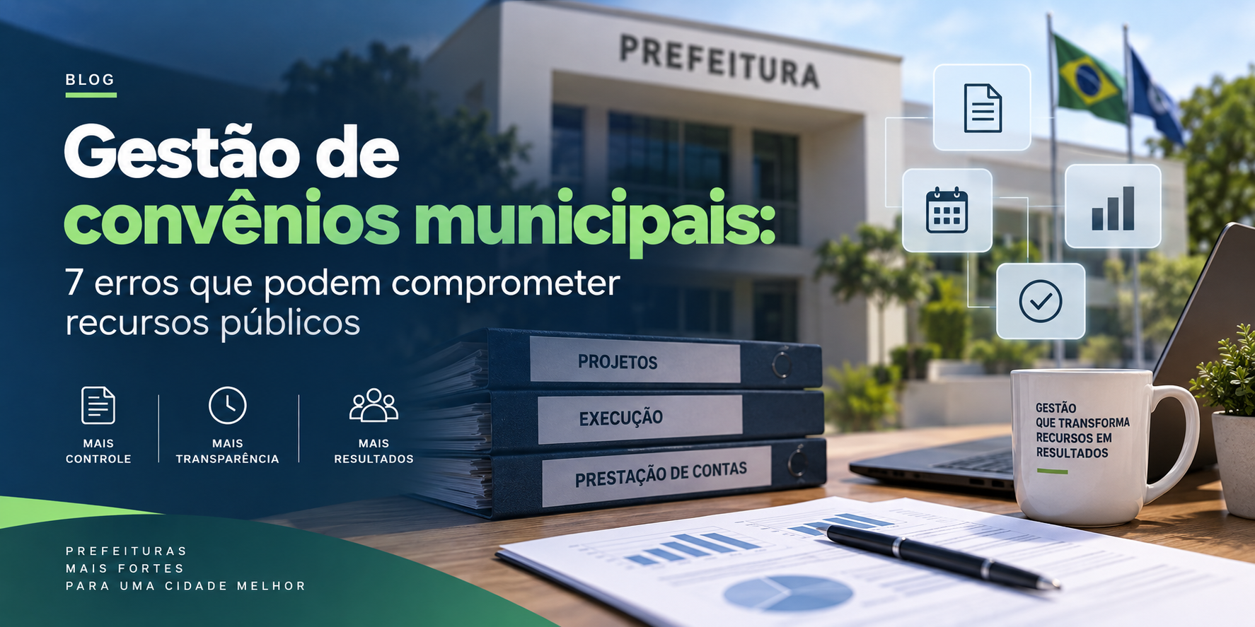 Servidores municipais analisando documentos e cronogramas de convênios públicos em ambiente administrativo.